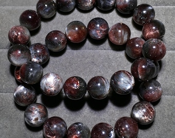 Pulsera de cristal natural de piedra solar negra, cuarzo elestial brillante, joyería con cuentas, brillo dorado, piedra de protección y abundancia, regalo para parejas unisex