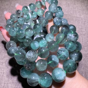 Bracelet brésilien en mica et aigue-marine en cristal naturel, bijoux en perles de béryl bleu-vert bleu sarcelle, chakra du coeur de la gorge, oeil de chat scintillant, cadeau image 3