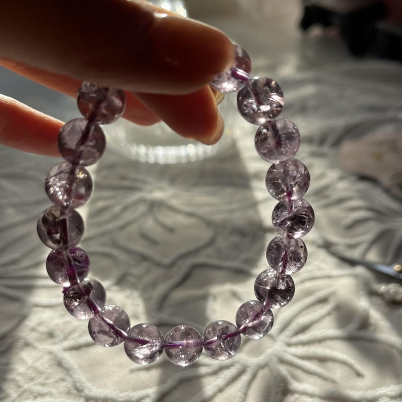 Purple Azeztulite Bracelet | Rainbow Crystal Beaded Bracelet | Spiritual Healing Stone | Minimalist Jewelry | Gift For Her image 4