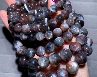Bracelet en cristal naturel pierre de soleil noire Starshine Elestial Quartz bijoux en perles de verre doré Protection abondance de pierres cadeau pour couples unisexe