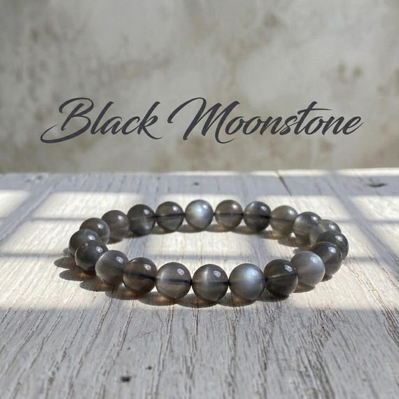 Natural *Black Moonstone Bracelet with Silvery Flash* - Protective Shielding Gemstone Jewelry - Minimalist **Black Sunstone Beaded Bracelet