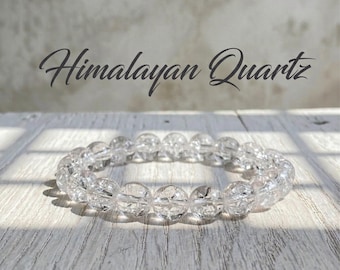 Bracelet en cristal naturel de quartz clair de l'Himalaya, bijoux en perles de maître guérisseur, cristal arc-en-ciel interne, pierre de méditation yoga, stretch