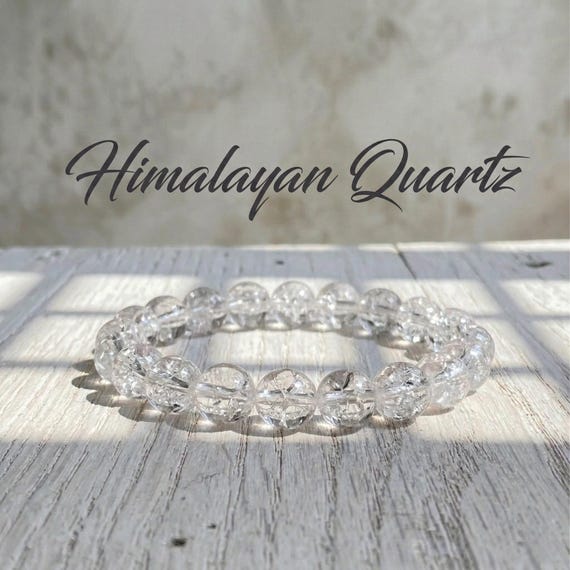 Natural Crystal Himalayan Clear Quartz Bracelet, Master Healer Beaded Jewelry, Internal Rainbow Crystal, Yoga Meditation Stone, Stretch
