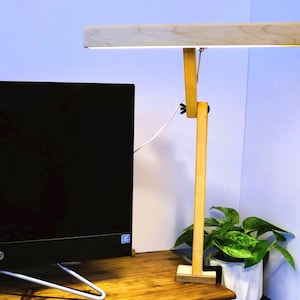 Handmade Wooden Desk Clamp Lamp – Maple, Walnut or Cherry | Adjustable Desk Light for Monitor or Workbench | Minimalist Wood Crafting Light