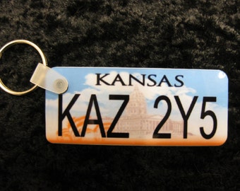 Ready-to-Ship - Supernatural TV series Metallicar Impala Kansas license plate keychain