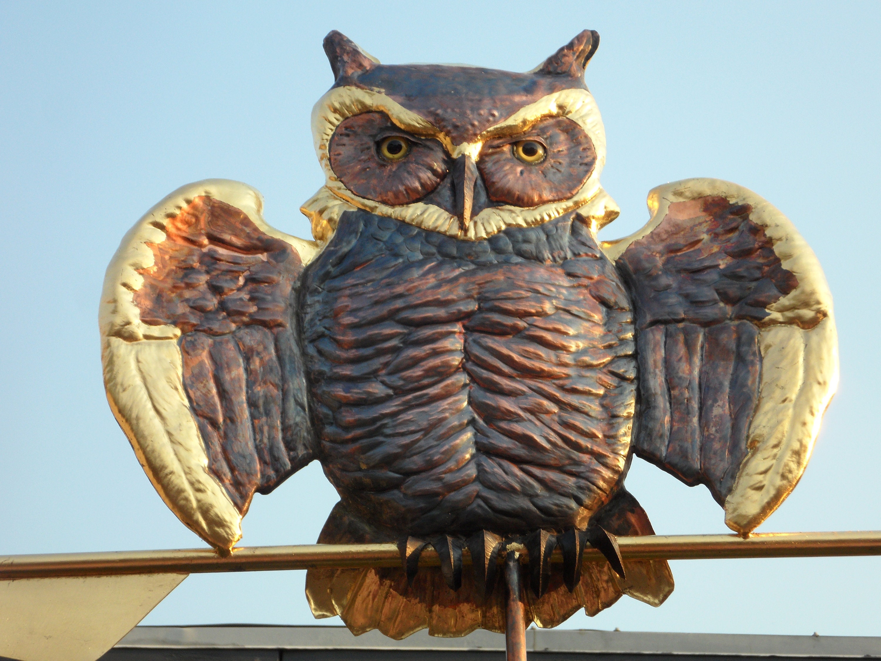 Detailed Large Owl Weathervane Copper Gold Leaf Glass Etsy