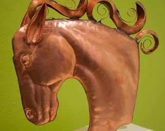 Beautiful Copper Horse Head Sculpture