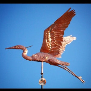 Made to order Copper Heron, Weathervane, Glass eyes, Architectural detail, Custom Wind Vane, Handmade, wind indicator