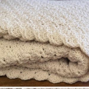 heavy hand crocheted blanket white Afghan Blanket Heavy Raised Shell Stitch 54” x 64” image 15