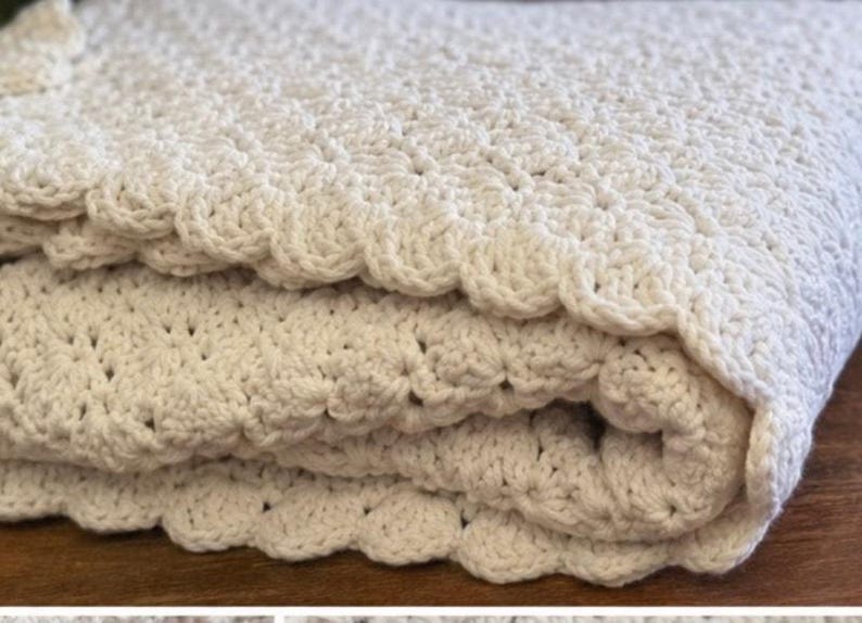 heavy hand crocheted blanket white Afghan Blanket Heavy Raised Shell Stitch 54” x 64” image 15