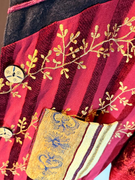 Maroon Indigo Moon velvet patchwork button front … - image 9
