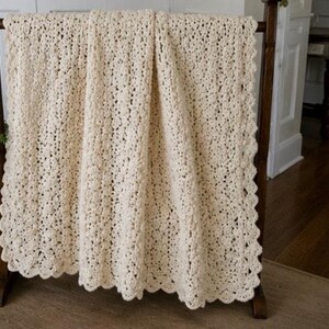 heavy hand crocheted blanket white Afghan Blanket Heavy Raised Shell Stitch 54” x 64” image 13