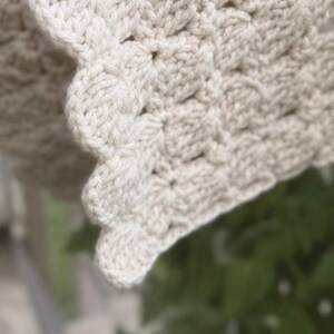 heavy hand crocheted blanket white Afghan Blanket Heavy Raised Shell Stitch 54” x 64” image 12
