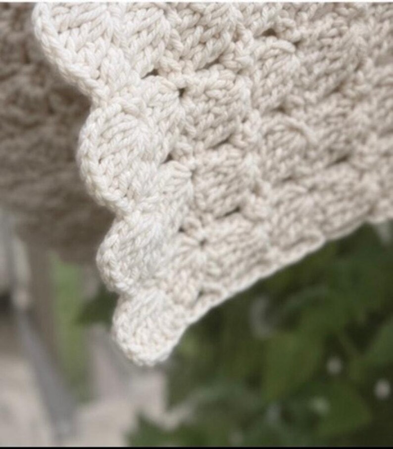 heavy hand crocheted blanket white Afghan Blanket Heavy Raised Shell Stitch 54” x 64” image 12