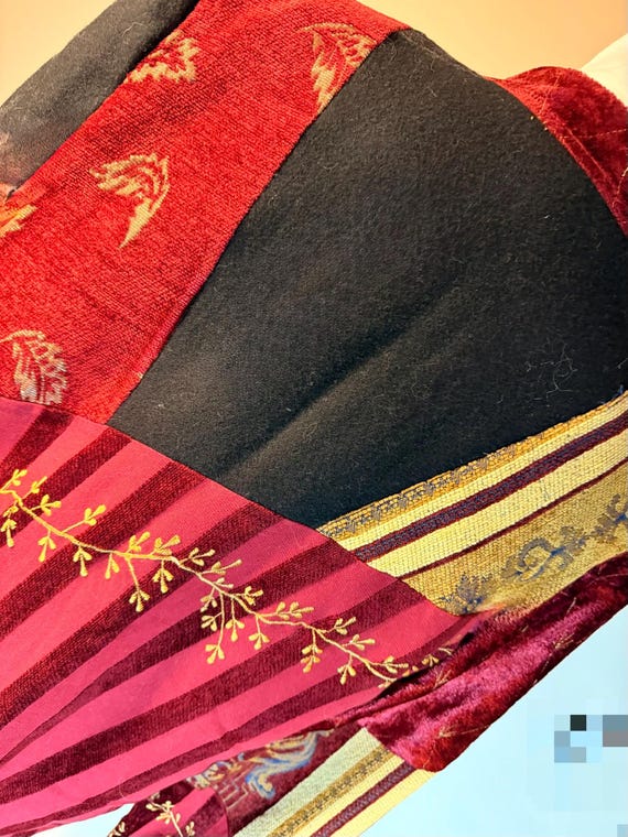 Maroon Indigo Moon velvet patchwork button front … - image 8