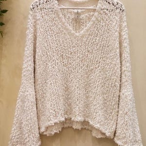 Free People Ivory Bell Sleeve Sweater Soft Slouchy Comfort Pullover Size S/M CreamCoastal image 1