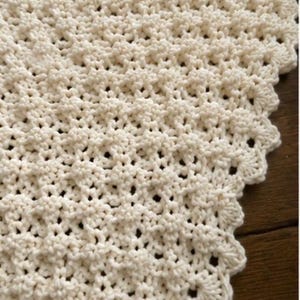 heavy hand crocheted blanket white Afghan Blanket Heavy Raised Shell Stitch 54” x 64” image 7