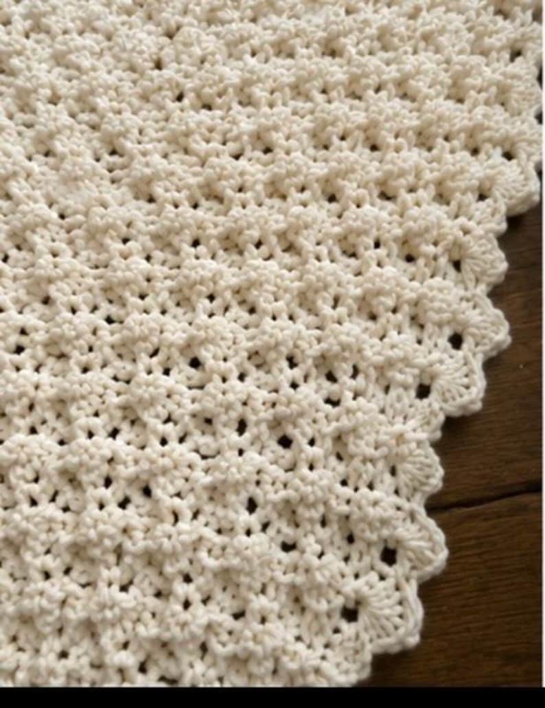 heavy hand crocheted blanket white Afghan Blanket Heavy Raised Shell Stitch 54” x 64” image 7