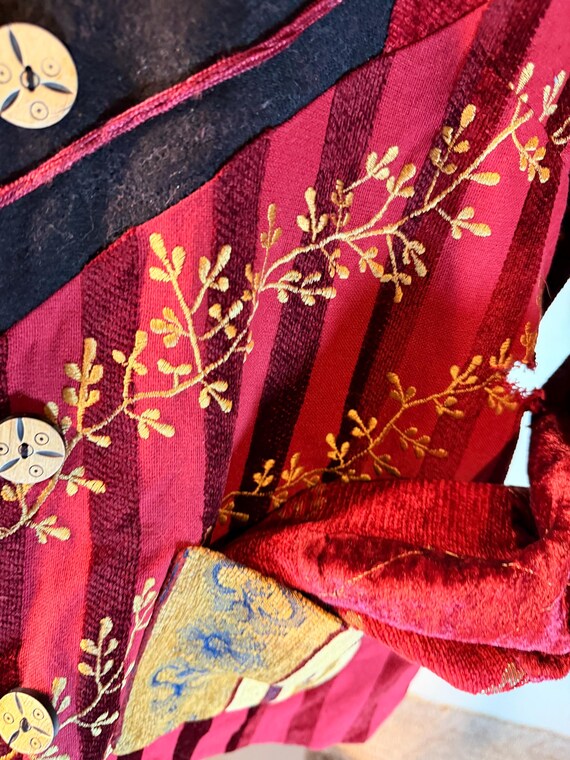 Maroon Indigo Moon velvet patchwork button front … - image 2