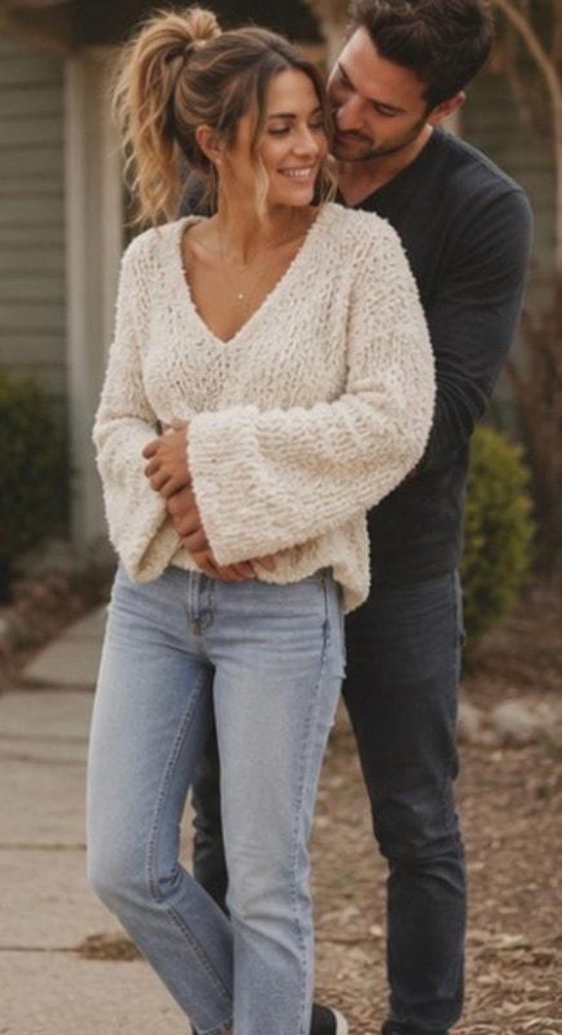 Free People Ivory Bell Sleeve Sweater Soft Slouchy Comfort Pullover Size S/M CreamCoastal image 2