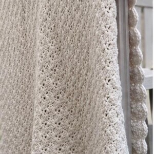 heavy hand crocheted blanket white Afghan Blanket Heavy Raised Shell Stitch 54” x 64” image 14