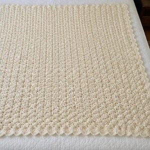 heavy hand crocheted blanket white Afghan Blanket Heavy Raised Shell Stitch 54” x 64” image 9