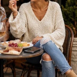 Free People Ivory Bell Sleeve Sweater Soft Slouchy Comfort Pullover Size S/M CreamCoastal image 5
