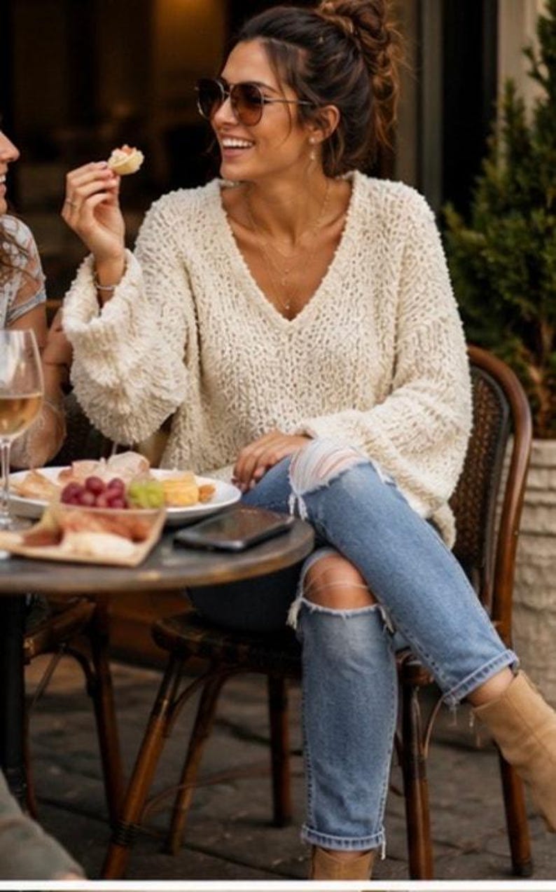 Free People Ivory Bell Sleeve Sweater Soft Slouchy Comfort Pullover Size S/M CreamCoastal image 5