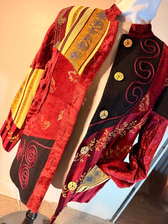 Maroon Indigo Moon velvet patchwork button front … - image 1