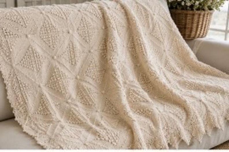 heavy hand crocheted blanket white Afghan Blanket Heavy Raised Shell Stitch 54” x 64” image 17