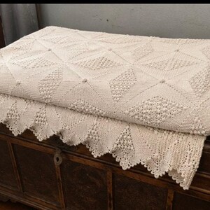 heavy hand crocheted blanket white Afghan Blanket Heavy Raised Shell Stitch 54” x 64” image 18