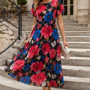 slim fit dress slacks Blue Chiffon Evening Gown with Loose Long Sleeves – loveangeldress main image 1