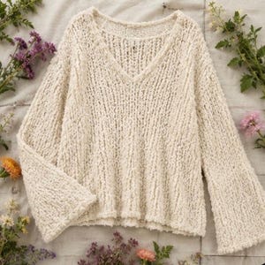 Free People Ivory Bell Sleeve Sweater Soft Slouchy Comfort Pullover Size S/M CreamCoastal image 4