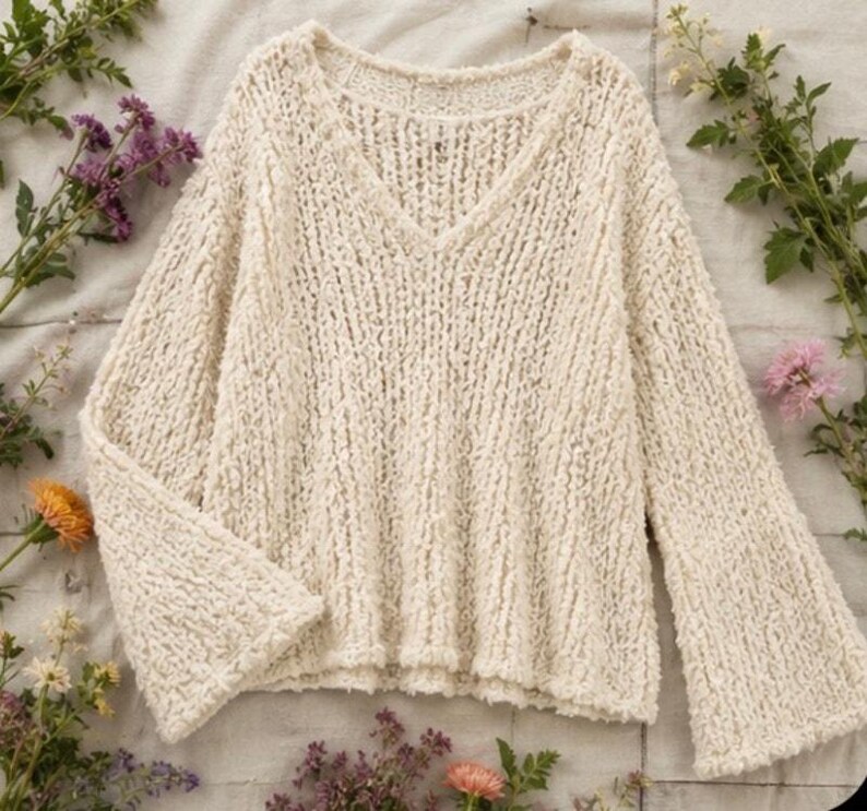 Free People Ivory Bell Sleeve Sweater Soft Slouchy Comfort Pullover Size S/M CreamCoastal image 4