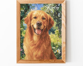 Spersonalizowany portret zwierzaka: Cyfrowa grafika Golden Retriever, spersonalizowana ilustracja psa (plik cyfrowy do druku)