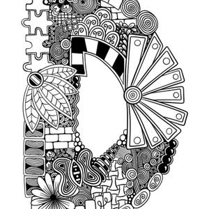 Letra D Decorativa – Download Digital de Arte em Preto e Branco