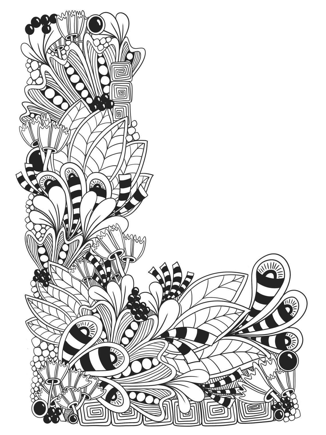 Intricate Monogram Letter L Coloring Page | Hand-drawn Zentangle Art ...