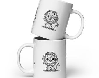 Geometric Lion Mug – Cute Animal Coffee Cup (11oz, 15oz, 20oz)