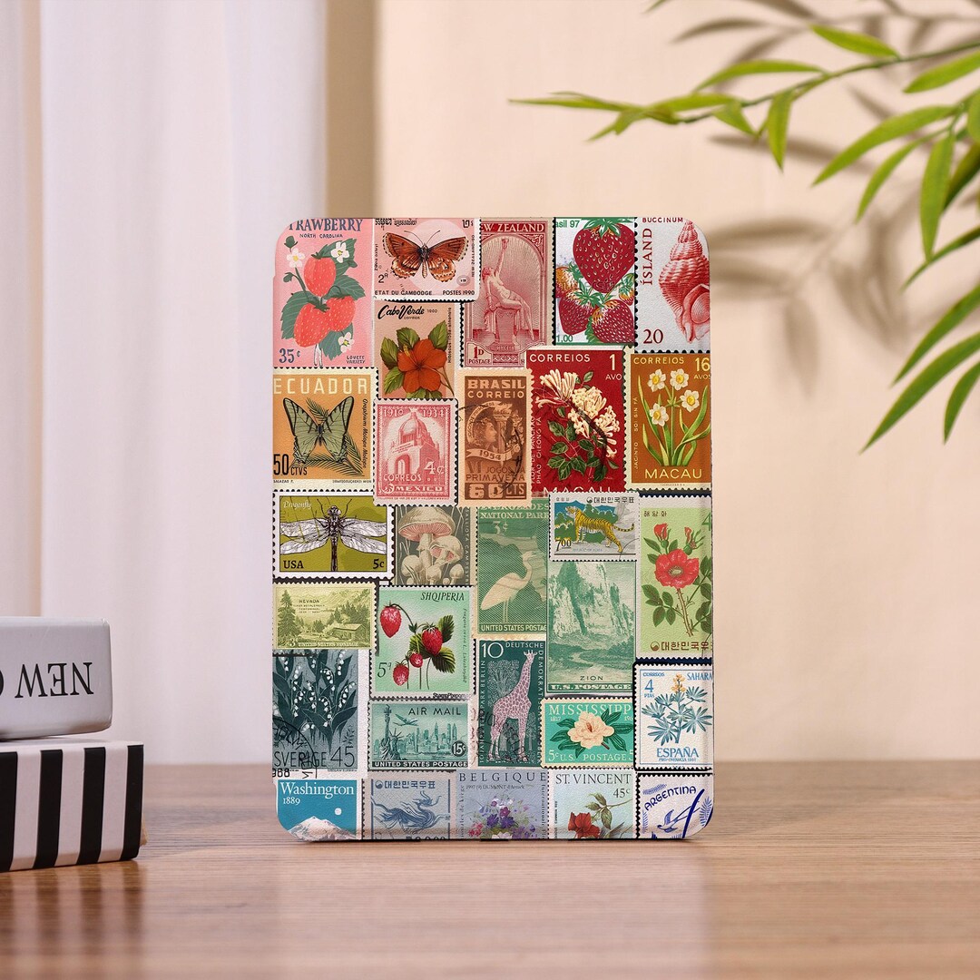 Vintage Stamp Collage Kindle Case With Hand Strap for Kindle 12/11/10/8 ...