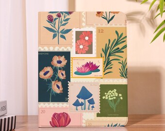 Retro Flower Stamps iPad Cases Cover for Pro 2025-13/11",iPad Air 6/7,iPad 10/11th,iPad Pro 12.9'' 2021 Pro 11",iPad Pro 2024 Cover,Gift