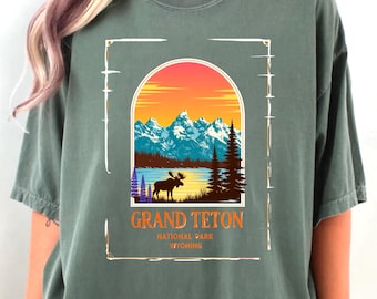 T-shirt Grand Teton National Park, retro comfortkleuren natuur T-shirt, grafisch shirt Wyoming Mountains, wandelcadeau voor buitenliefhebbers