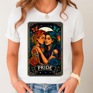 Lesbian Pride Tarot Shirt,LGBTQ T-Shirt for Pride Month,Queer Love Graphic Tee,Rainbow Gay Pride Parade Top,Ally Gift,Human Rights LGBT Top