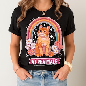 Alpha Male Shirt – Rainbow Cat Shirt Funny – Vintage Font Kitten Tee – Aesthetic Cat Lover Gift – Retro Graphic Pride T-Shirt