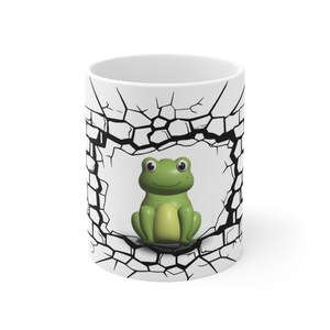 3D Frog Mug, Cracked Wall Cute Cartoon Cup, Microwave Safe 11oz 15oz