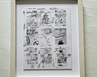 Framed Thumbnail Drawing by David Jablow Doodle Pad Art Original Artwork Sketch Natural Wood Frame