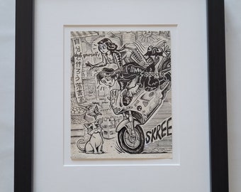 Original 'do it yourself Doodler' Doodle Pad Drawing by David Jablow 'Skree' 2010 Framed Matted Ink on Paper