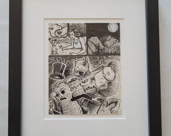 Original 'do it yourself Doodler' Doodle Pad Drawing by David Jablow 'Weresquirrel' 2010 Framed Matted Ink on Paper