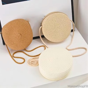 Sac a bandoulière rond de paille minimaliste pour femmes