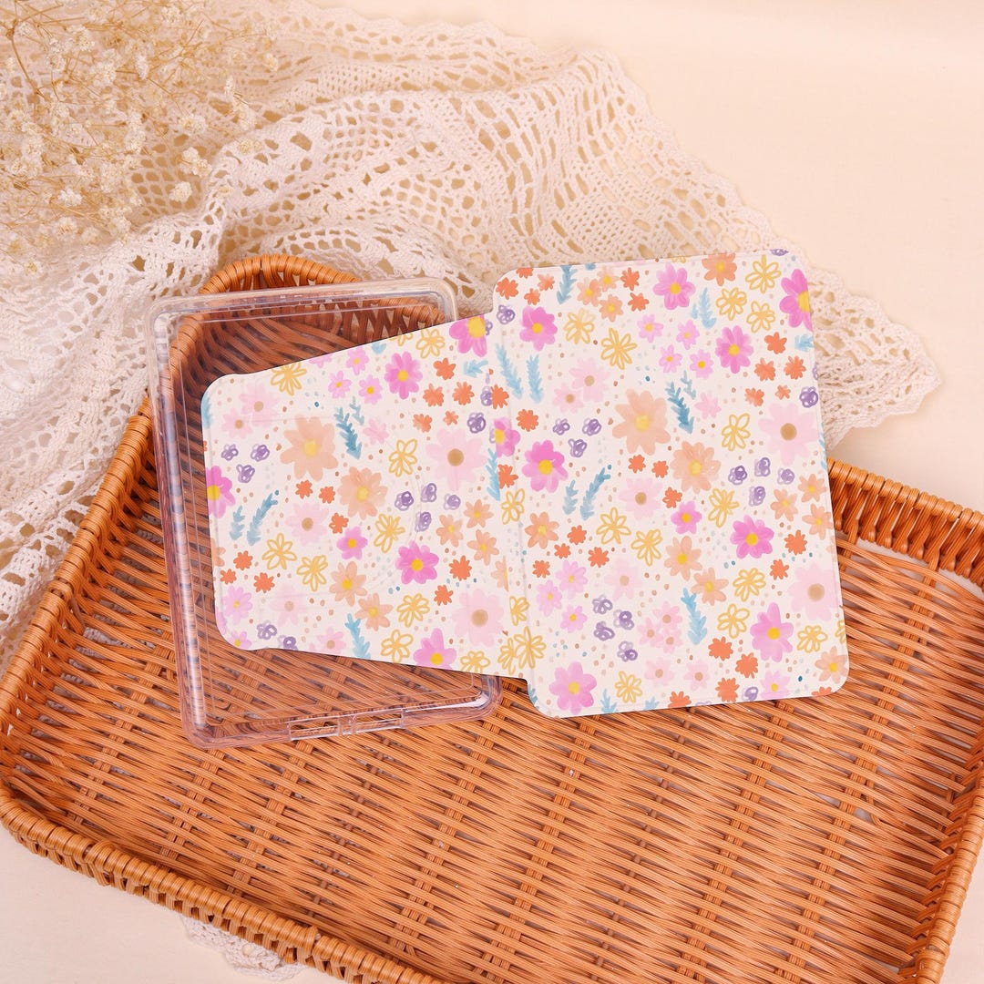 Pastel Floral Doodle Kindle Case With Clear Back,minimalist Magnetic ...