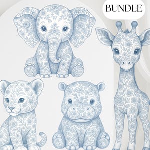 Printable Toile de Jouy Safari Animals Cutout | Chinoiserie Baby Shower Decor | Nursery Art | Safari Animals Cutout | Instant Download